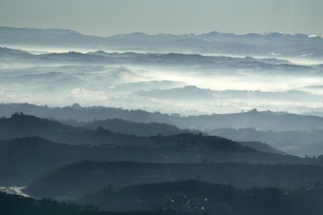 Italië wijngaard in de mist bergen ciao tutti