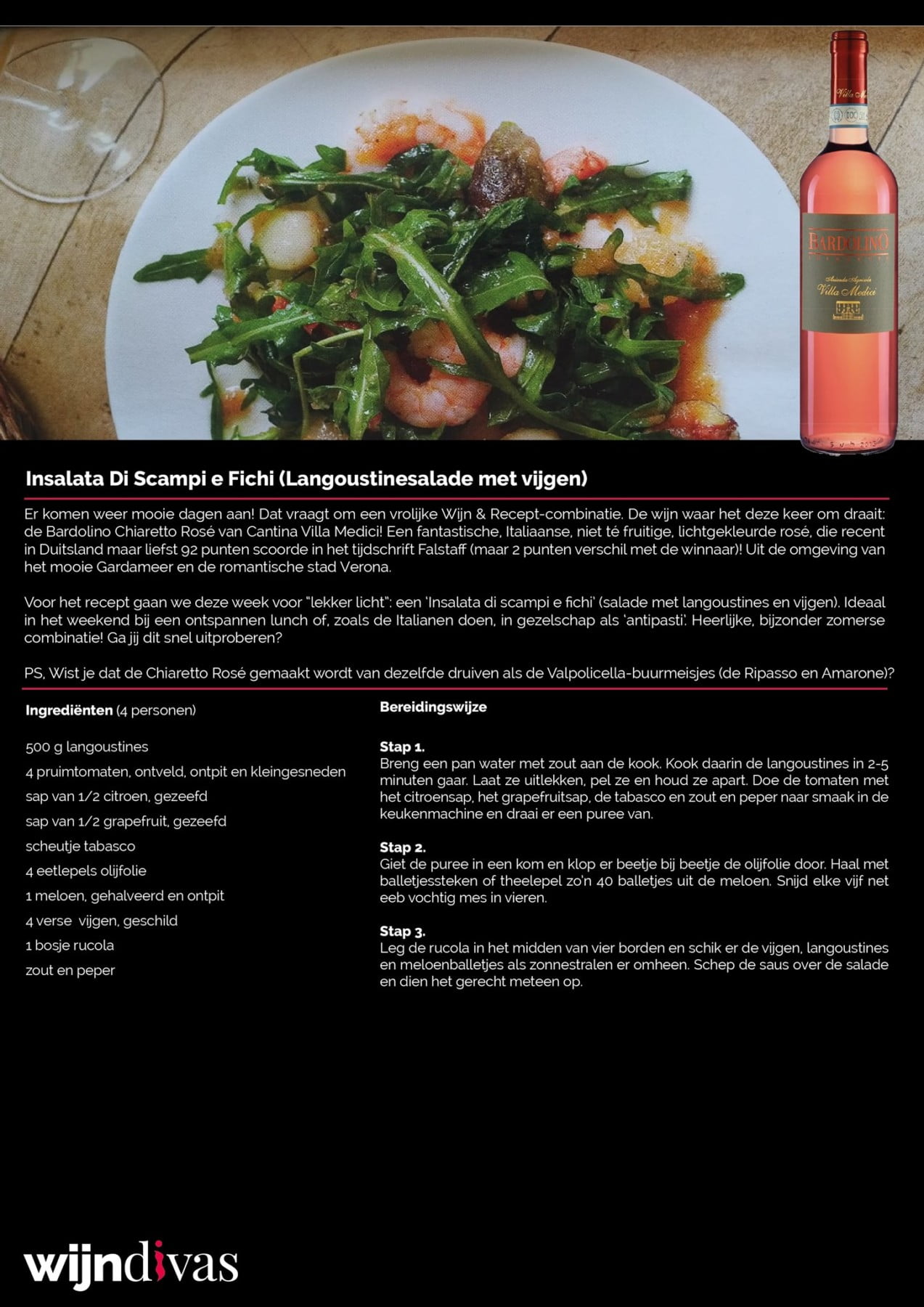 Bardolino Chiaretto Insalata Scampi wijn spijs Wijndivas